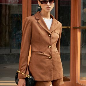 Metal Button Suede Effect Blazer