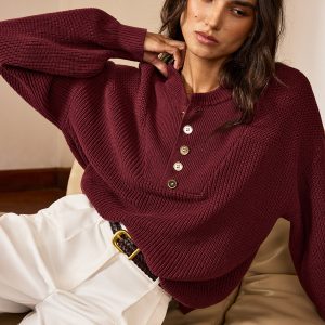 Metal Button-Front Knit Top