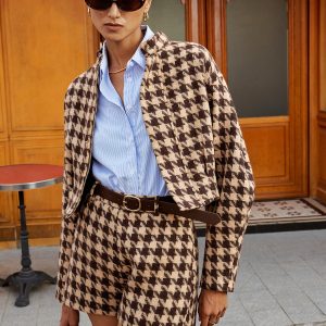 Houndstooth Stand-Collar Jacket
