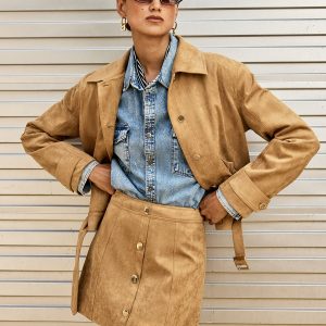 Decor Button Suede Effect Mini Skirt