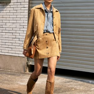 Belted Collared Suede Effect Jacket