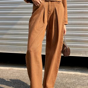 Mid-Waist Denim Wide-Leg Pants