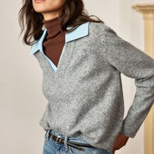 Contrast Collar Wool Blend Sweater