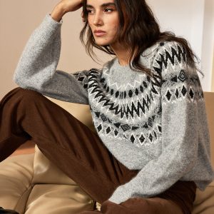 Fair Isle Pattern Crew Neck Knit Sweater