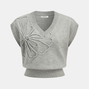 Floral Applique Cap Sleeve Knit Vest
