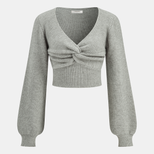 Twist Front Long Sleeve Cropped Knit Top