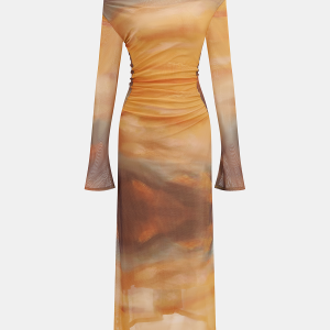 Tie-Dye Sunset-Print Mesh Midi Dress