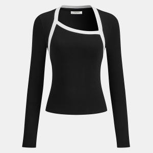 Contrast Trim Asymmetric Neckline T-Shirt
