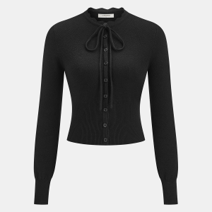 Tie Neck Button Fitted Cardigan