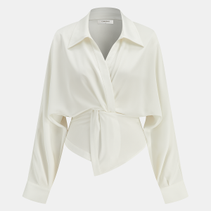 Collared Twisted Front Long Sleeve Shirt