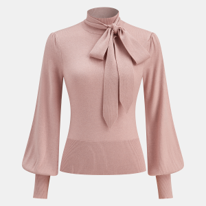 Bow Tie Neck Wool Blend Sweater