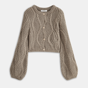 Wool Blend Cable Knit Cardigan