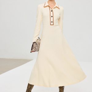 Contrast Trim Collared Midi Dress