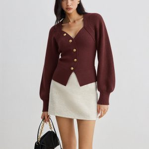 Asymmetrical Decor Button Sweater