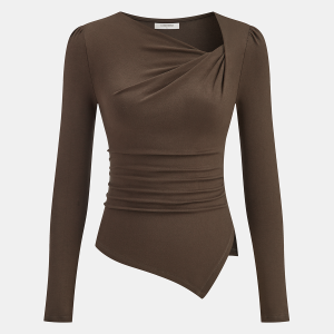 Asymmetric Ruched Long Sleeve T-Shirt