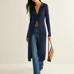 Collared Button Front Longline Knit Cardigan