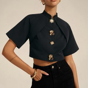 Metal Decor Cropped Blouse