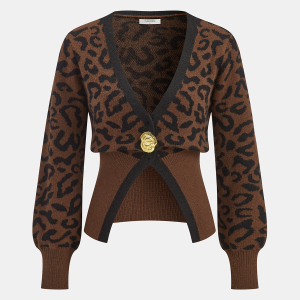 Metal Button Leopard Print Knit Top