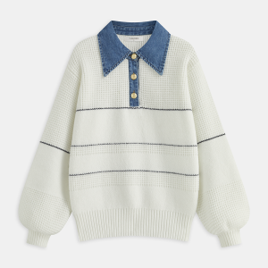Denim Collar Striped Sweater