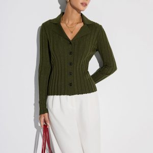 Collared Textured Button Wool Blend Sweater