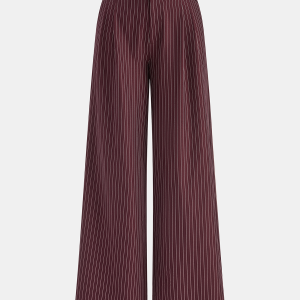 Asymmetric Waistband Pinstripe Wide-Leg Pants
