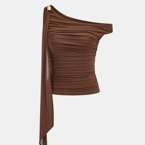 Ruched Off-shoulder Top with Metal Decor