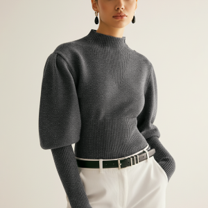 Leg-Of-Mutton Sleeve Button Detail Sweater