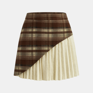 Plaid Asymmetric Pleated Mini Skirt