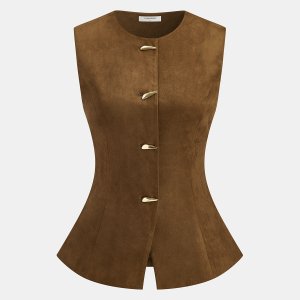 Metal Button Suede Effect Vest
