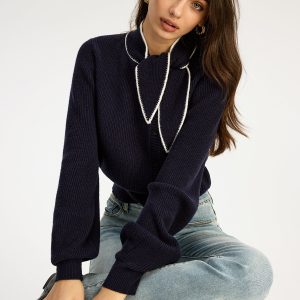 Tie Neck Button Knit Top