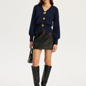 Heart Metal Detail V-Neck Sweater
