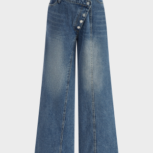 Denim Asymmetric Button Pants