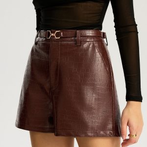 Belted Faux Leather Shorts