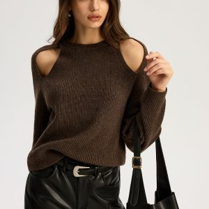 Cut-out Ribbed Knit Sweater