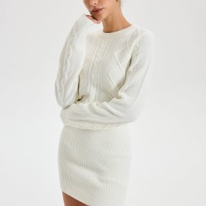 Cable Knit Crewneck Sweater Dress
