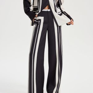 Contrast Striped Mid-Waist Wide-Leg Pants