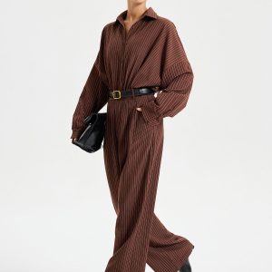 Shirt Collar Pinstripe Long Sleeve Bodysuit