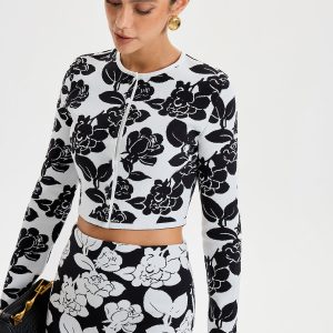 Floral Pattern Crop Cardigan