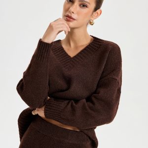 V-neck Knitted Sweater Co-ords