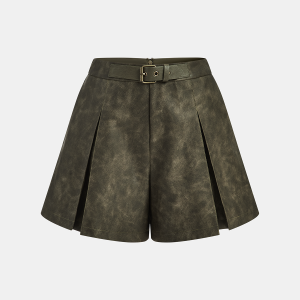 Faux Leather Pleated Shorts