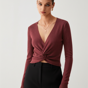 V-Neck Twist-Front Sweater