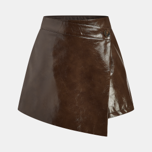 Vintage Asymmetrical Layered Faux Leahter Skorts