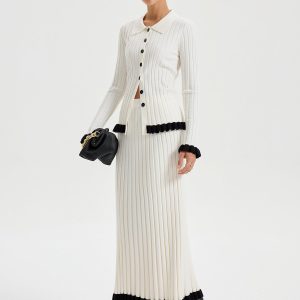 Rib-knit Skirt with Contrasting Ruffles