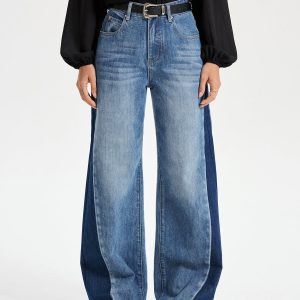 Two Tone Wide Leg Barrel Jeans