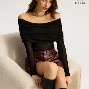Bra-Free Off-Shoulder Long Sleeve T-Shirt