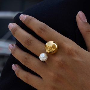 Pearl Accent Golden Open Ring