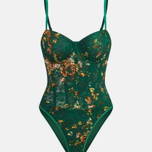 Floral Print Embroidery Bustier Corset Bodysuit