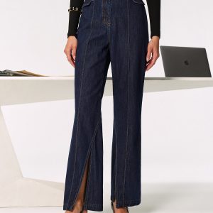 Mid-Waist Slit Denim Jeans