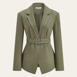 Contrast-Stitch Belted Casual Blazer
