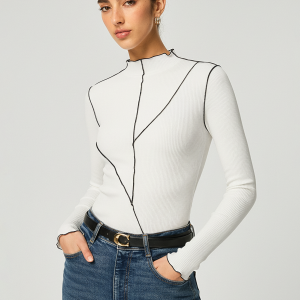 Contrast Stitch Round Neck Long-sleeve Top